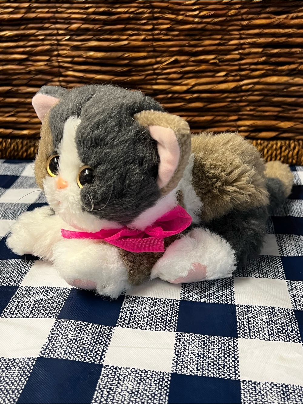 Tyco Kitty Kitty Kittens Plush Calico Cat With Pink Bow 1990’s